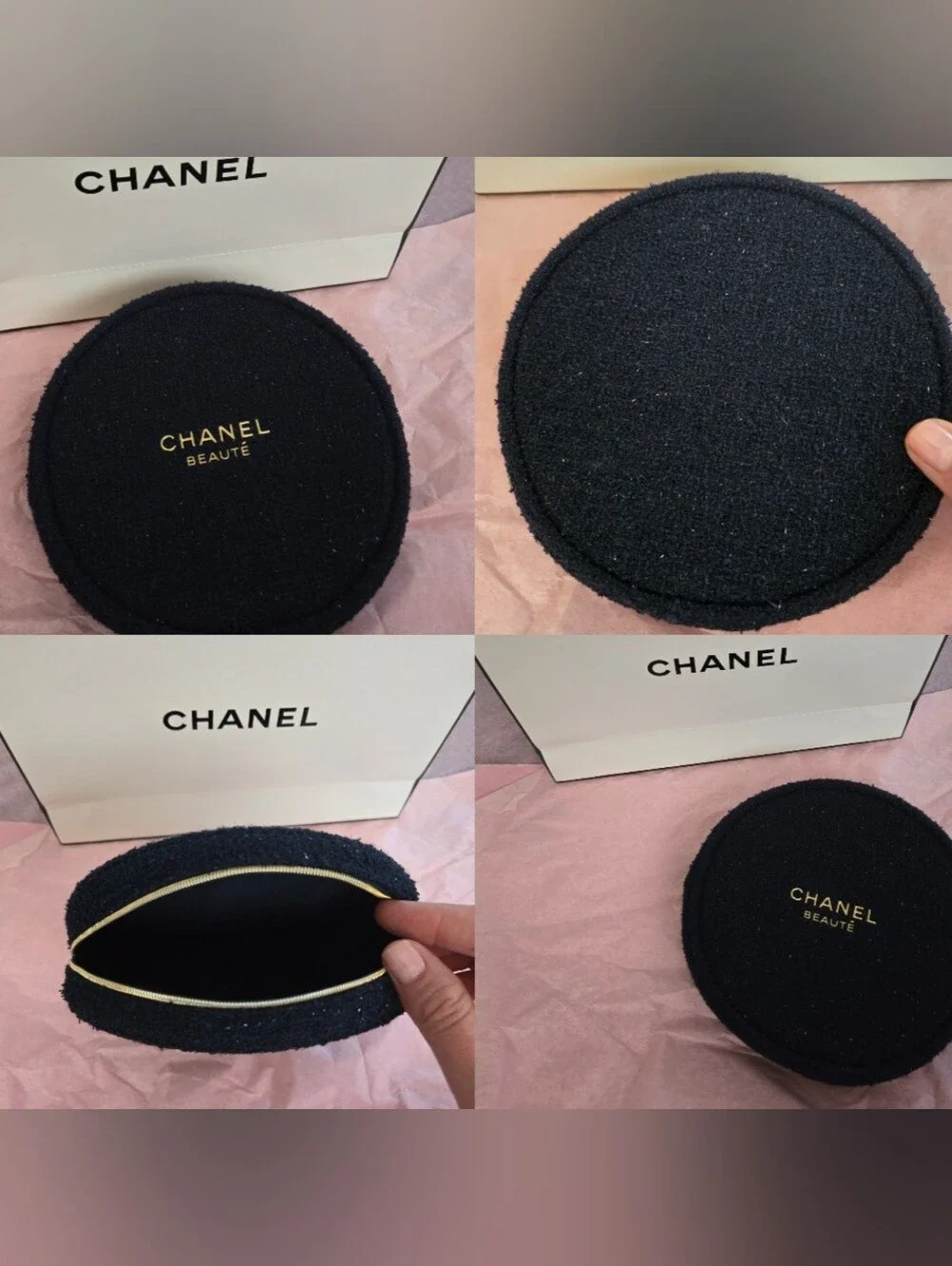 CHANEL Dark Navy BLUE MAKEUP tweed Cosmetics Pouch 6.5